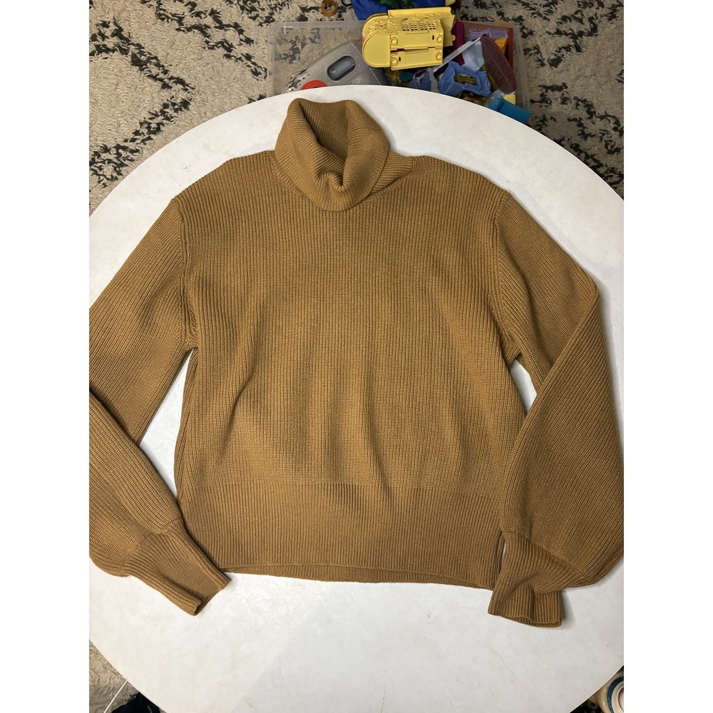 H&M Mustard Yellow Ribbed Turtleneck Sweater Womens Medium Camel Brown Knit M